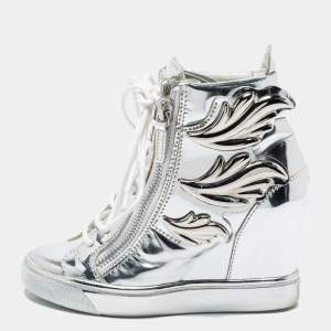 Giuseppe Zanotti Silver Patent Leather Wedge Sneakers Size 35