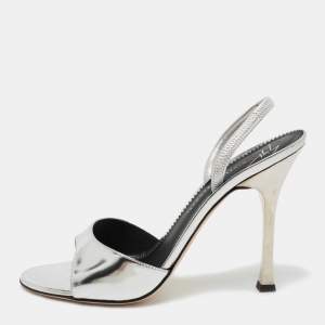 Giuseppe Zanotti Silver Patent Leather Lilibeth Slingback Sandals Size 38