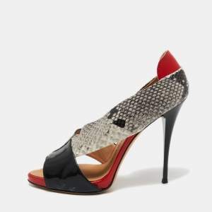 Pre Owned Giuseppe Zanotti Multicolor Python Embossed And Patent Leather D'orsay Peep Toe Pumps Size 39.5