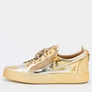Pre Owned Giuseppe Zanotti Metallic Gold Leather May London Double Zipper Sneakers Size 40