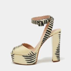Pre Owned Giuseppe Zanotti Yellow/Black Patent Platform Ankle Strap Sandals Size 38