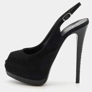 Giuseppe Zanotti Black Suede Sharon Peep Toe Platform Sandals Size 36