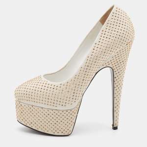 Pre Owned Giuseppe Zanotti Off White Leather Studded Platform Pumps Size 37