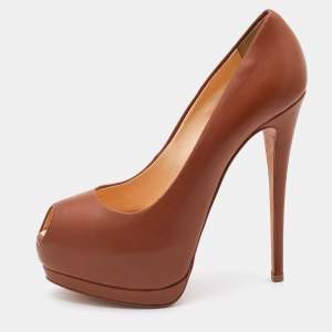 Pre Owned Giuseppe Zanotti Brown Leather Peep Toe Platform Pumps Size 37