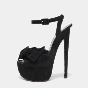 Pre Owned Giuseppe Zanotti Black Suede Platform Ankle Strap Sandals Size 38