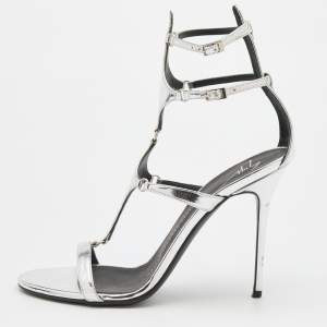 Giuseppe Zanotti Silver Patent Leather Strappy Gladiator Sandals Size 37.5