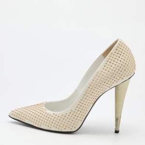 Giuseppe Zanotti Off White Leather Ester Embellished Pumps Size 38