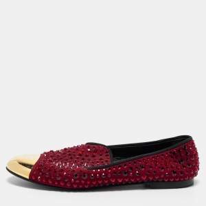 Giuseppe Zanotti Burgundy Satin Crystal Embellished Smoking Slipper Size 40