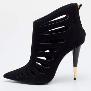 Pre Owned Giuseppe Zanotti Black Suede Cut Out Pointed Toe Booties Size 37
