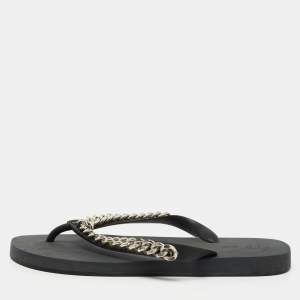 Giuseppe Zanotti Black Rubber Sunset Chain Flat Thong Slides Size 41