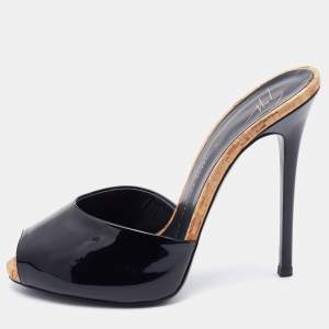 Pre Owned Giuseppe Zanotti Black Patent Leather Slide Sandals Size 37