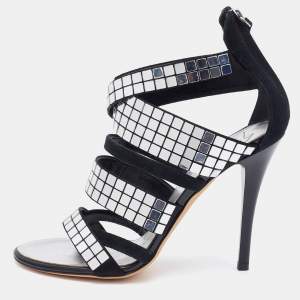 Pre Owned Giuseppe Zanotti Black Suede Mirror Embellished Strappy Sandals Size 37