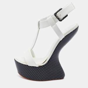 Pre Owned Giuseppe Zanotti White Patent Leather Heel Less T-Strap Platform Sandals Size 37