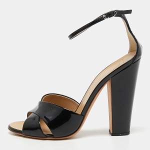 Pre Owned Giuseppe Zanotti Black Patent Leather Crisscross Ankle Strap Sandals Size 39