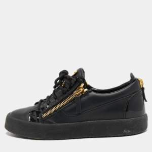 Pre Owned Giuseppe Zanotti Black Patent and Leather Frankie Low Top Sneakers Size 38