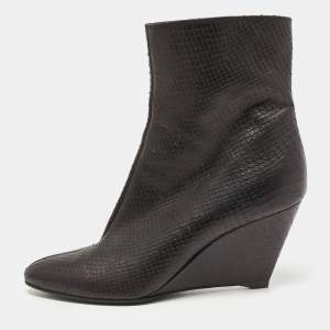 Giuseppe Zanotti Black Python Embossed Leather Wedge Ankle Boots Size 40.5
