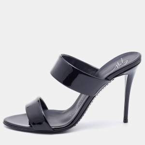 Giuseppe Zanotti Black Patent Leather Strappy Slide Sandals Size 37