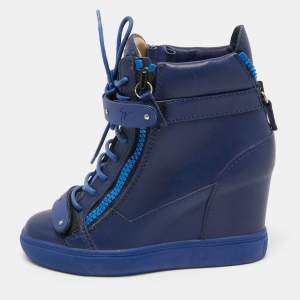 Pre Owned Giuseppe Zanotti Blue Leather Wedges Sneakers Size 36