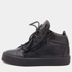 Pre Owned Giuseppe Zanotti Black Leather Double Zip High Top Sneakers Size 37