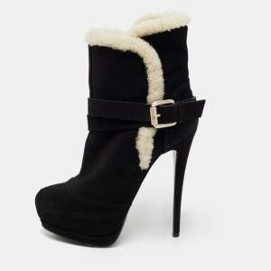 Pre Owned Giuseppe Zanotti Black Suede And Fur Ankle Boots Size 37