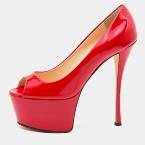 Pre Owned Giuseppe Zanotti Red Patent Leather Open Toe Platform Pumps Size 40