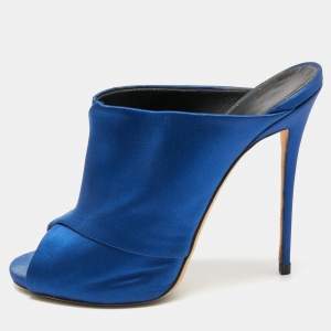 Giuseppe Zanotti Blue Satin Mule Sandals Size 38