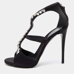 Giuseppe Zanotti Black Leather Crystal Embellished Pumps Size 38