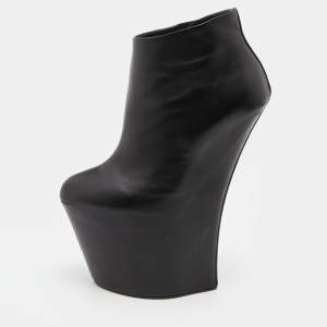 Pre Owned Giuseppe Zanotti Black Leather Heelless Platform Ankle Length Boots Size 38.5