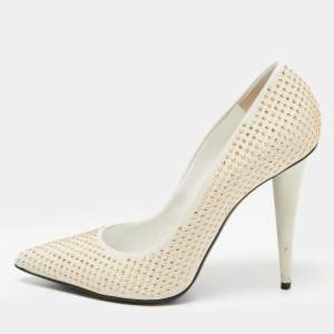 Pre Owned Giuseppe Zanotti White Leather and Suede Studded Pumps Size 39.5