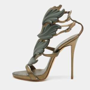 Pre Owned Giuseppe Zanotti Olive Green Leather Cruel Summer Ankle Strap Sandals Size 38