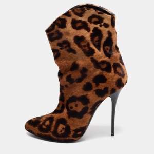 Giuseppe Zanotti Brown Leopard Print Calf Hair Ankle Boots Size 40.5