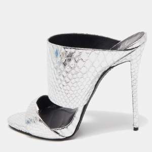Pre Owned Giuseppe Zanotti Silver Python Andrea Mule Sandals Size 40