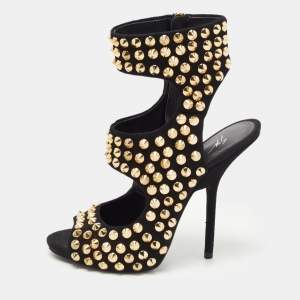 Pre Owned Giuseppe Zanotti Black Suede Studded Cut Out Sandals Size 39.5