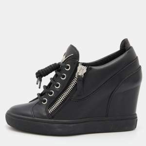 Pre Owned Giuseppe Zanotti Black Leather Donna High Top Sneakers Size 36