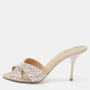 Pre Owned Giuseppe Zanotti Pink Suede Crystal Embellished Slide Sandals Size 40