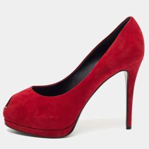 Pre Owned Giuseppe Zanotti Dark Red Suede Sharon Platform Pumps Size 38
