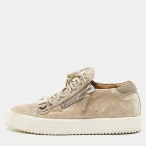 Giuseppe Zanotti Beige Velvet Sneakers Size 37