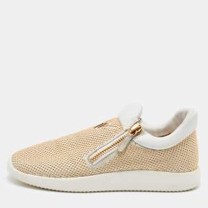 Pre Owned Giuseppe Zanotti White/Gold Studded Leather May London Slip On Sneakers Size 38