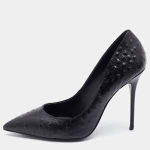 Pre Owned Giuseppe Zanotti Black Ostrich Embossed Leather Lucrezia Pointed Toe Pumps Size 40