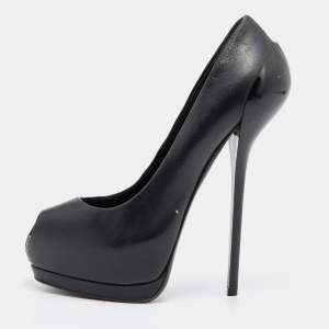 Pre Owned Giuseppe Zanotti Black Leather Peep Toe Platform Pumps Size 38