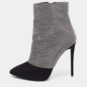 Giuseppe Zanotti Black/Silver Suede Studded Olinda Ankle Boots Size 37