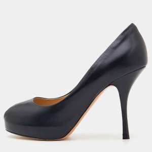 Giuseppe Zanotti Dark Blue Leather Peep Toe Pumps Size 40