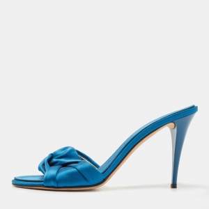 Pre Owned Giuseppe Zanotti Blue Satin Slide Sandals Size 40