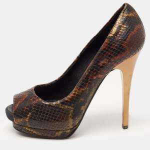 Giuseppe Zanotti Brown Python Embossed Leather Peep Toe Pumps Size 35