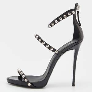 Pre Owned Giuseppe Zanotti Black Leather Embellished Ankle Strap Sandals Size 38.5