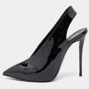 Pre Owned Giuseppe Zanotti Black Patent Leather Slingback Pumps Size 39