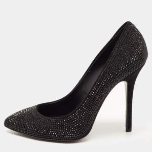 Pre Owned Giuseppe Zanotti Black Crystal Embellished Suede Pumps Size 37