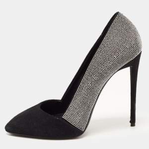 Pre Owned Giuseppe Zanotti Black Suede Crystal Embellished Pointed Toe Pumps Size 37