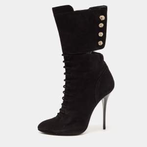 Giuseppe Zanotti Black Suede Crystals Embellished Mid Calf Boots Size 40