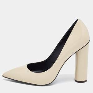 Pre Owned Giuseppe Zanotti Creme Patent Leather Block Heel Pointed Toe Pumps Size 38